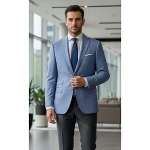 John Bartlett Classic Fit 44R Blue Herring Bone 2 Button Blazer Double Vent